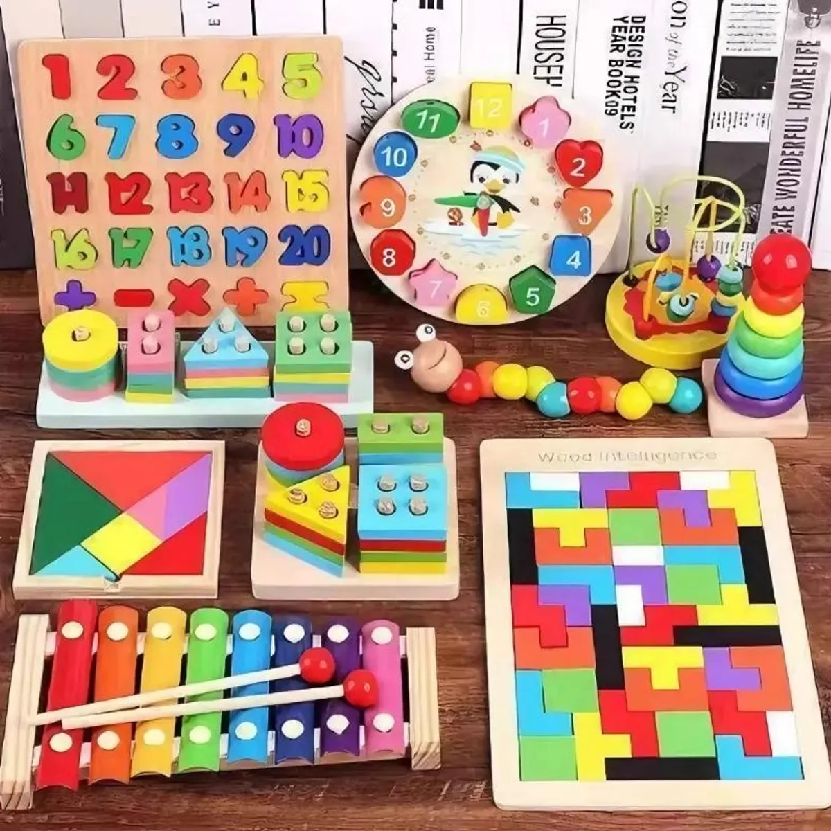 GENERICO - Pack 10 Juguetes Didácticos de Madera Montessori