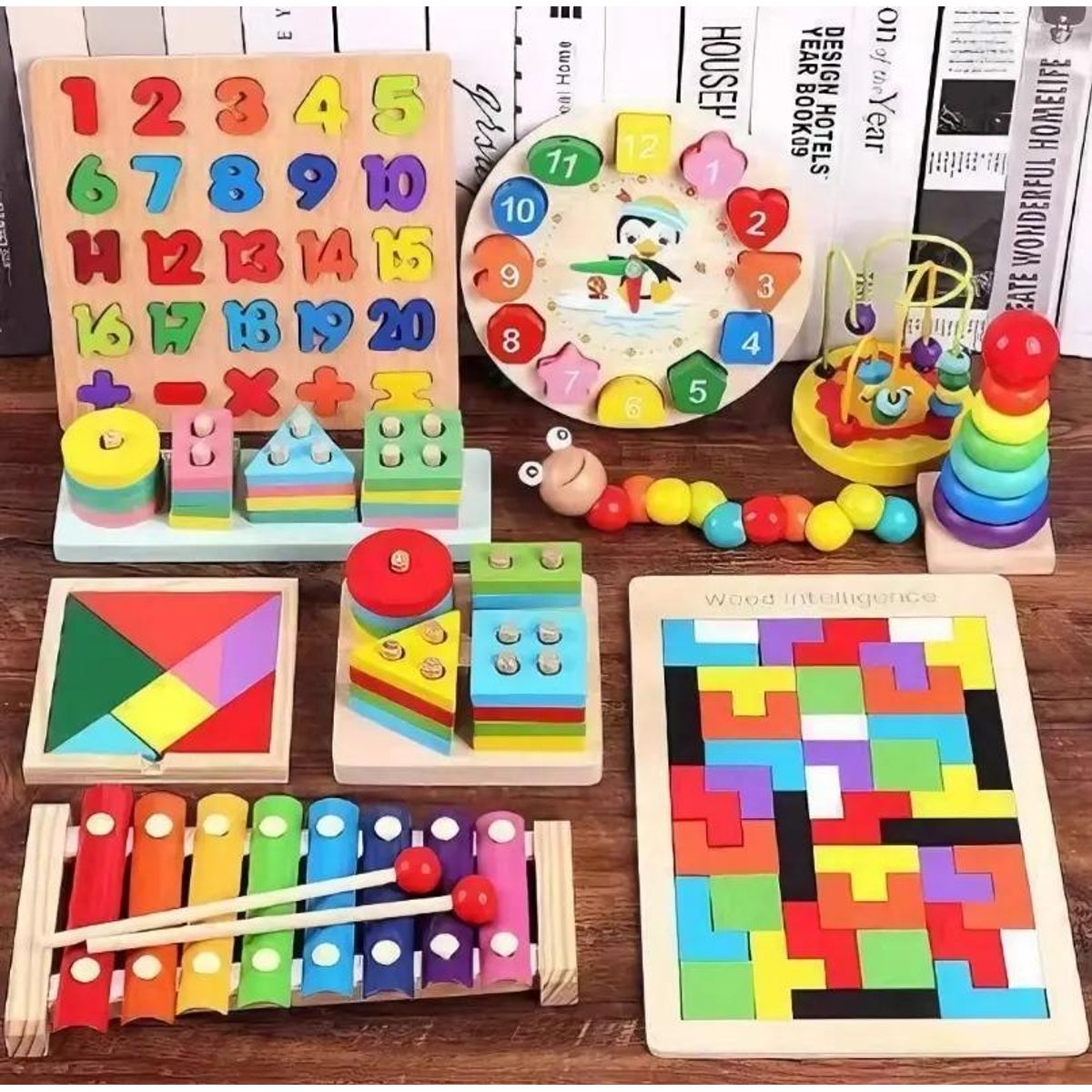 GENERICO - Pack 10 Juguetes Didácticos de Madera Montessori