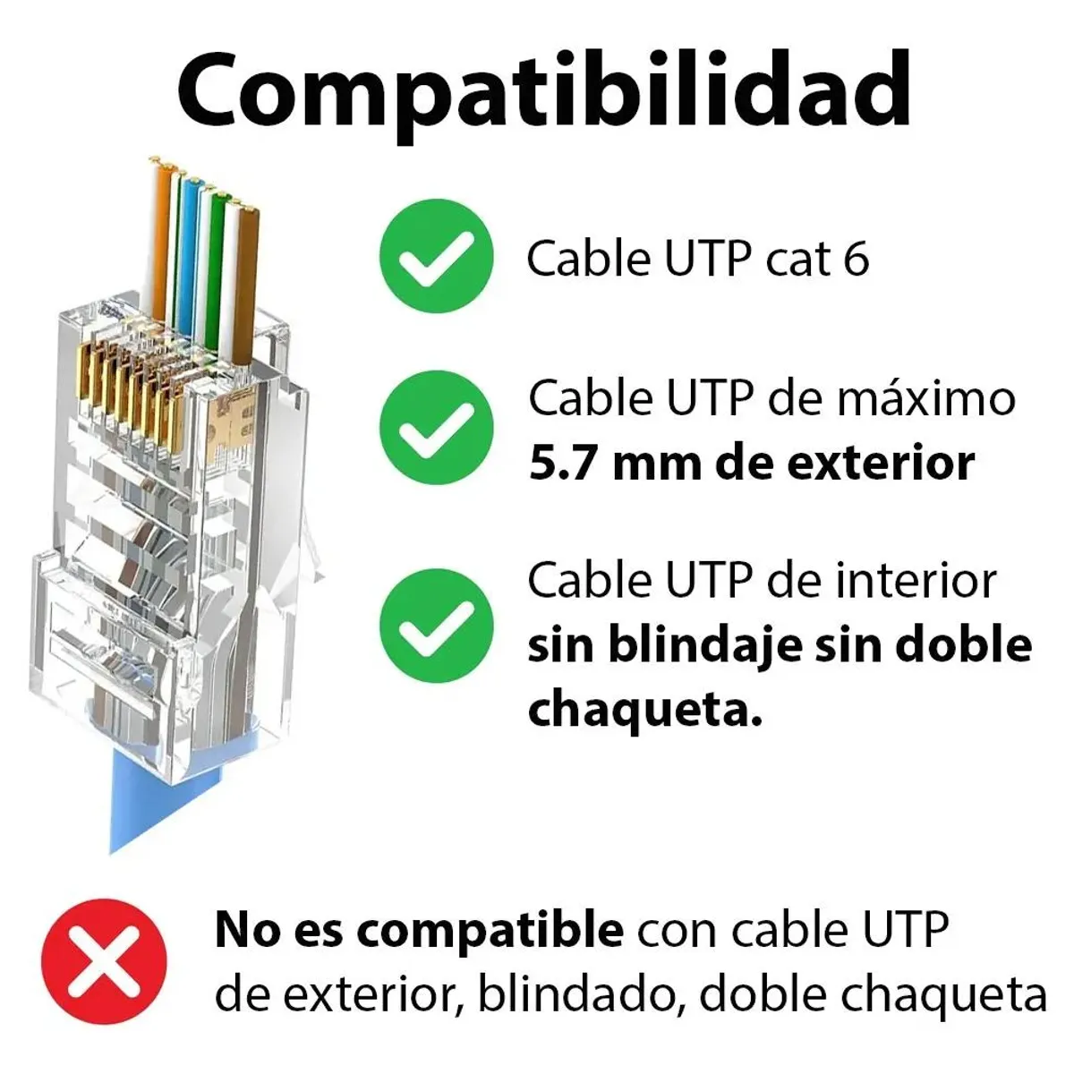 GENERICO - Conector RJ45 Pass Through Cat 6 Paquete 10 Unidades
