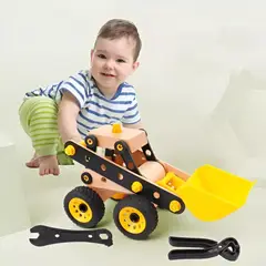 GENERICO - Camión Excavadora Didáctico de Madera para Niños