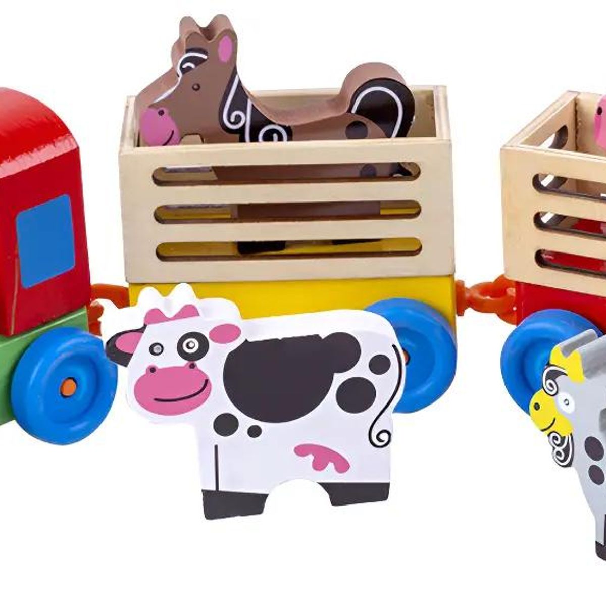 GENERICO - Tren de madera con figuras de animales de granja