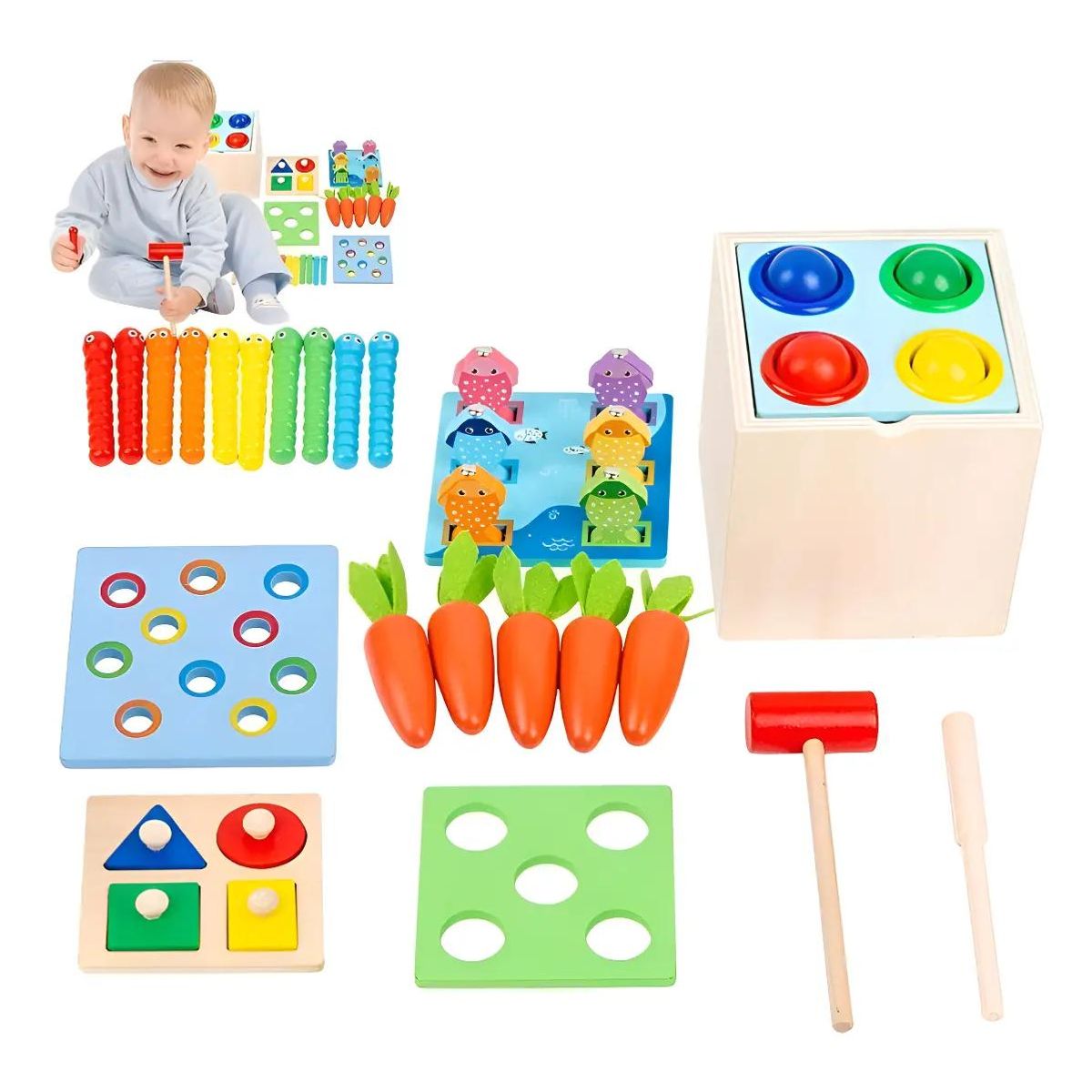 GENERICO - Juguete Didáctico Montessori 5 en 1 de Madera para Niños