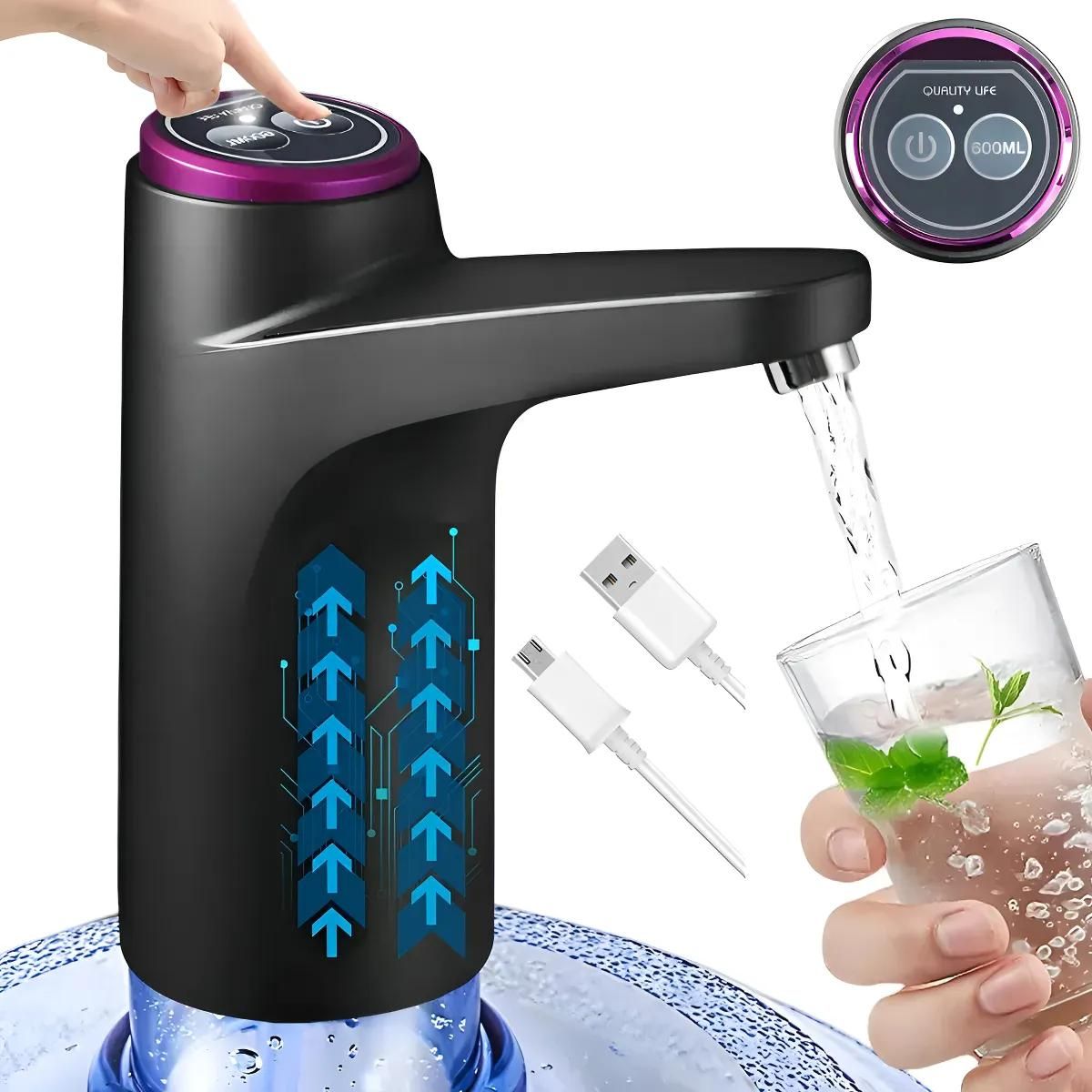 GENERICO - Dispensador eléctrico de agua recargable USB para bidón