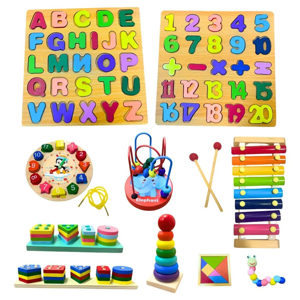 GENERICO - Set 10 Juguetes Didácticos de Madera para Niños