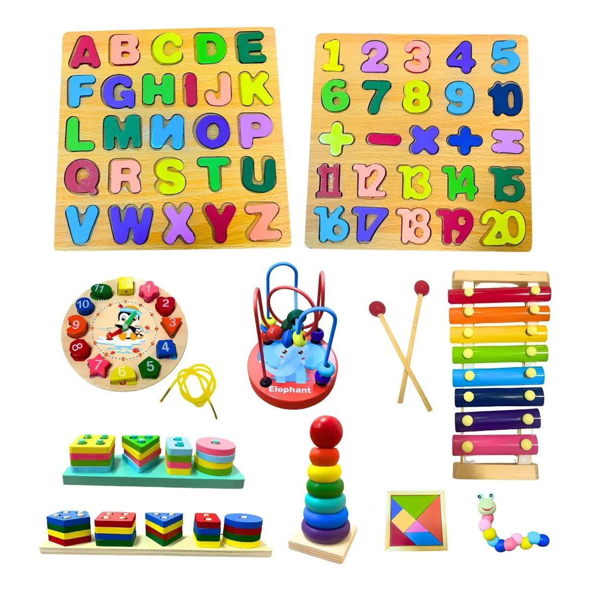 GENERICO - Set 10 Juguetes Didácticos de Madera para Niños