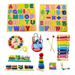 GENERICO - Set 10 Juguetes Didácticos de Madera para Niños