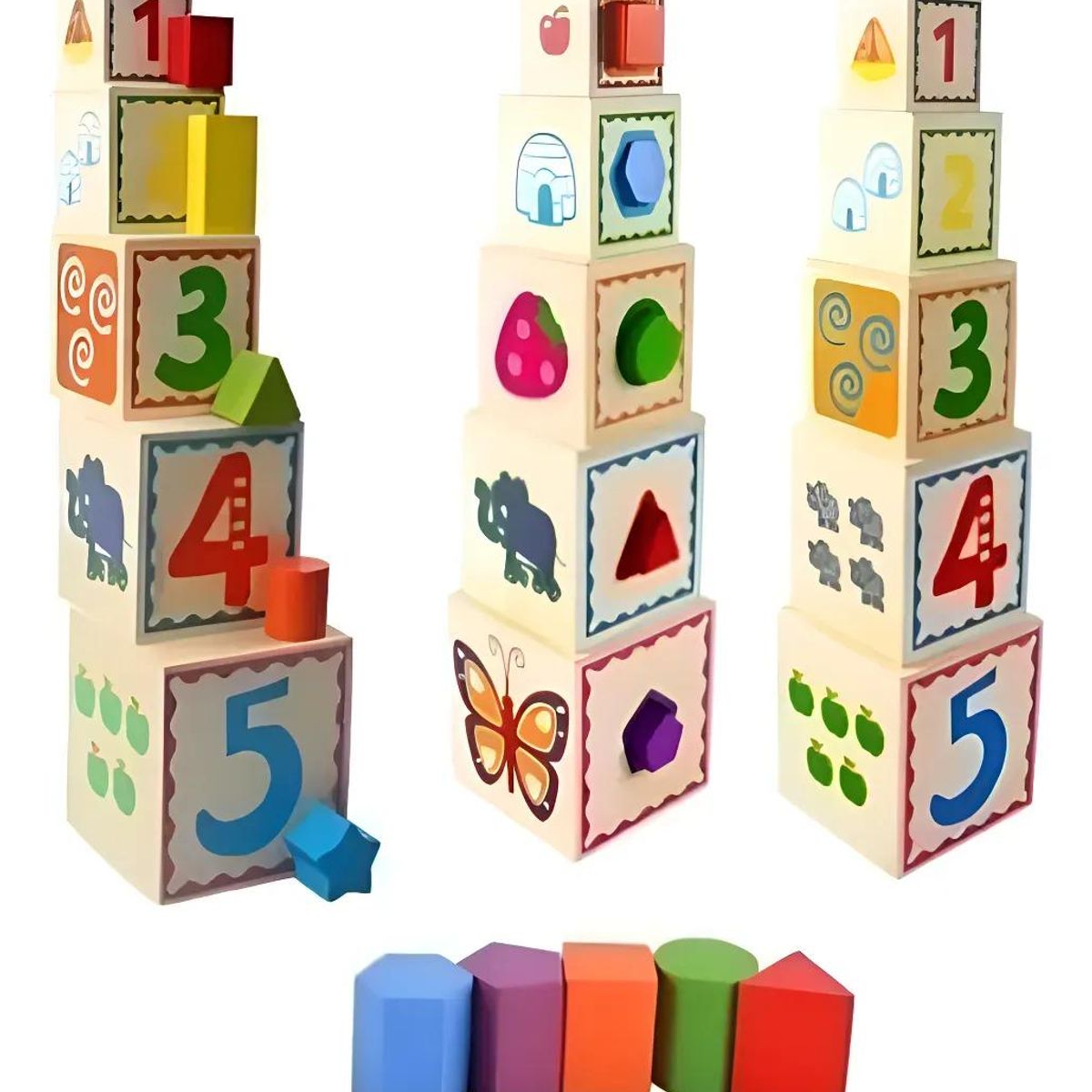 GENERICO - Torre de Cubos Apilables de Madera para Niños