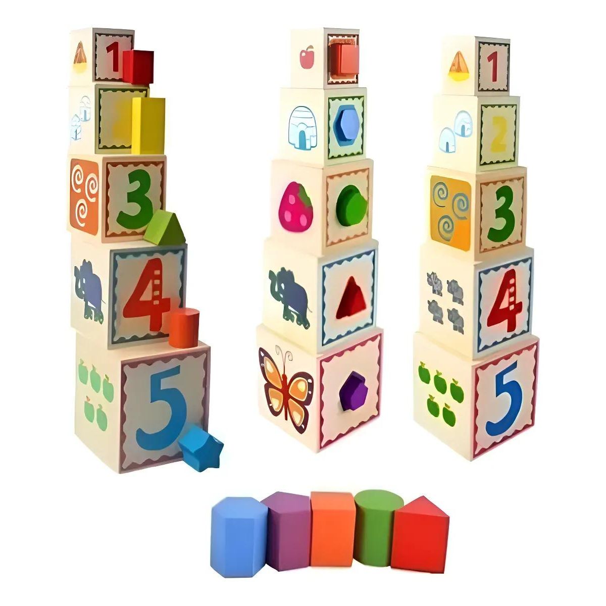 GENERICO - Torre de Cubos Apilables de Madera para Niños