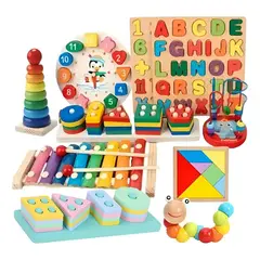 GENERICO - Pack 10 Juguetes Didácticos de Madera Montessori