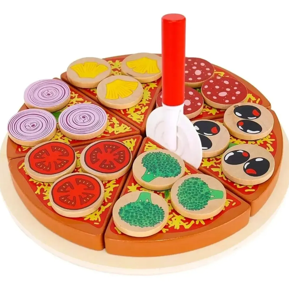 GENERICO - Juego Didáctico de Pizza de Madera 27 Piezas