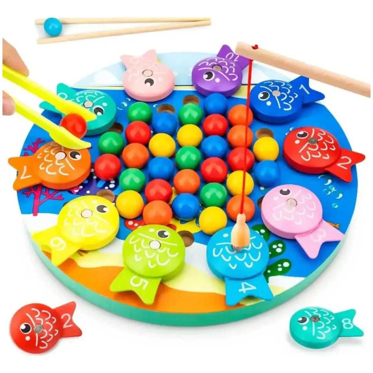 GENERICO - Juego de Pesca Magnético de Madera para Niños