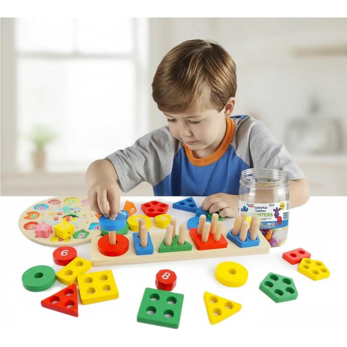 GENERICO - Set de 2 Juguetes de Madera para Aprendizaje Montessori