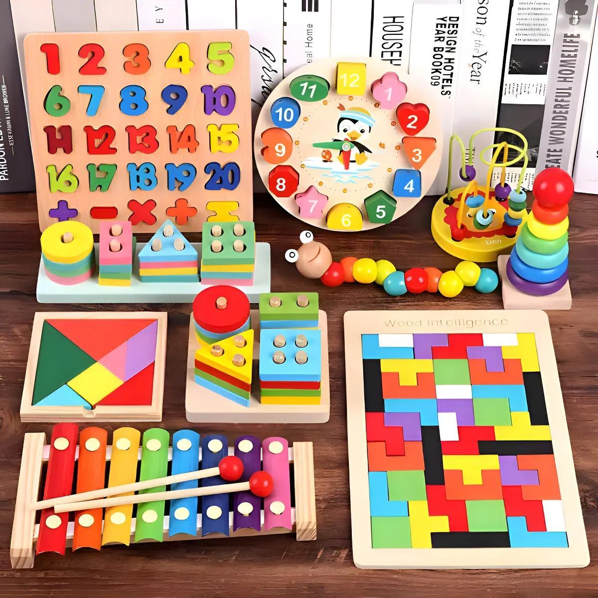 GENERICO - Pack 10 Juguetes Didácticos de Madera para Niños