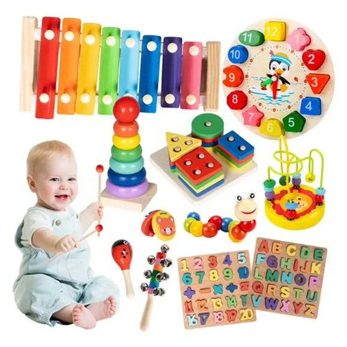 GENERICO - Pack 11 Juguetes Didácticos de Madera Montessori