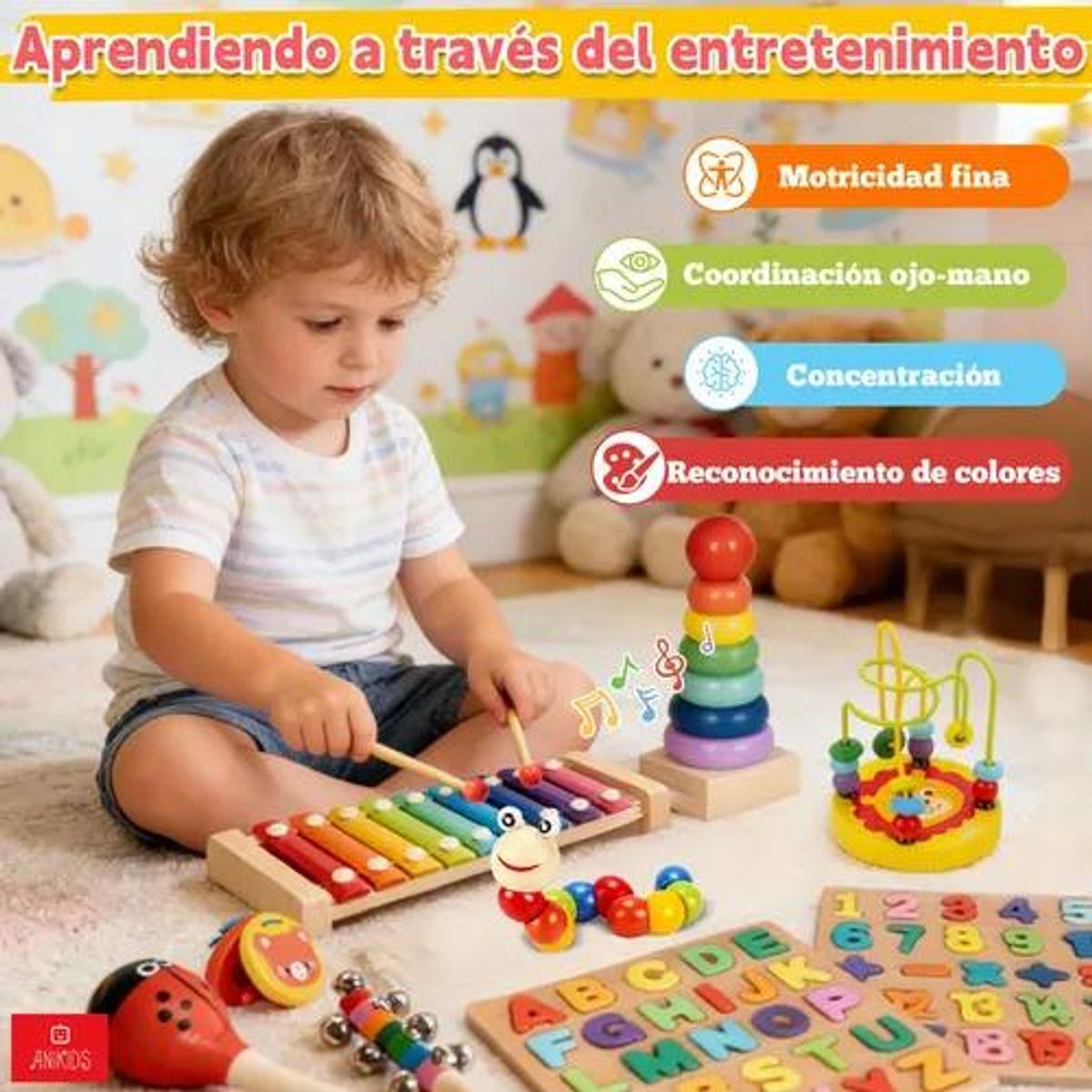 GENERICO - Pack 11 Juguetes Didácticos de Madera Montessori
