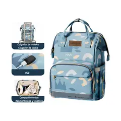 LUBABYCAS - Mochila Maternal Impermeable Con Usb Azul Bebé