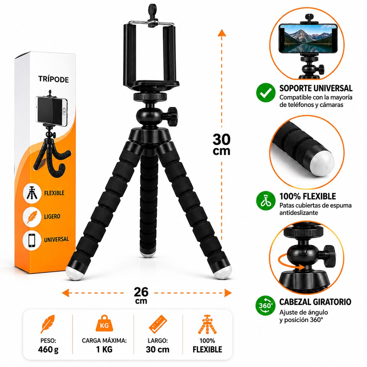 GENERICO - Tripode Flexible Universal Para Celular Y Camara Pro Elite