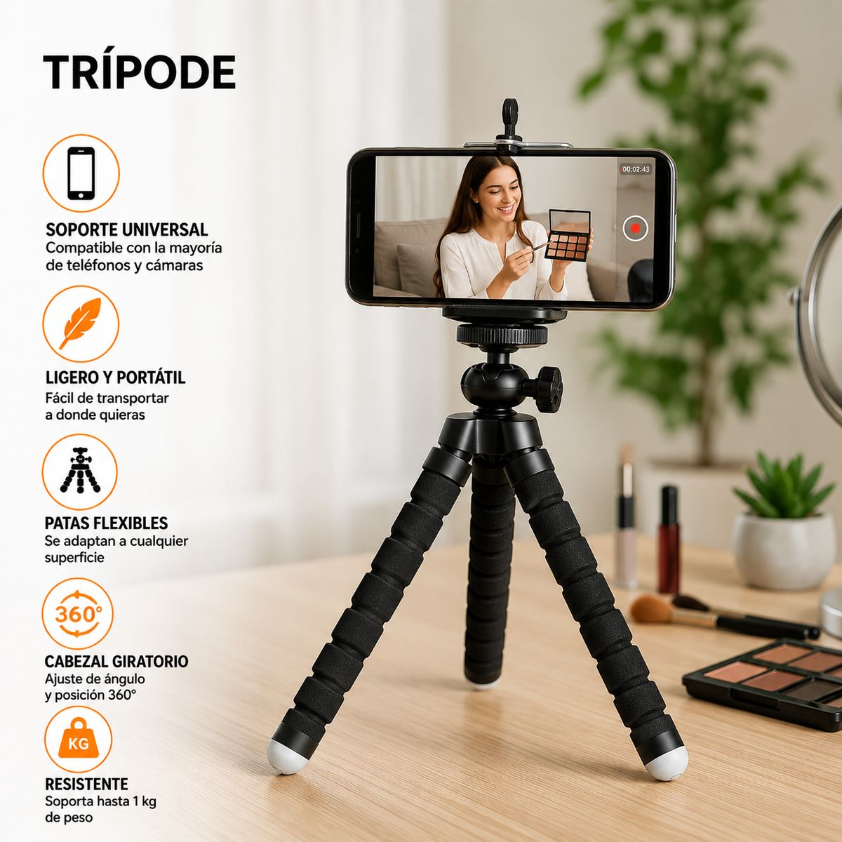 GENERICO - Tripode Flexible Universal Para Celular Y Camara Pro Elite
