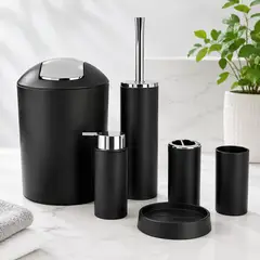 GENERICO - Set Juego De Baño 6 Piezas Accesorios Negro