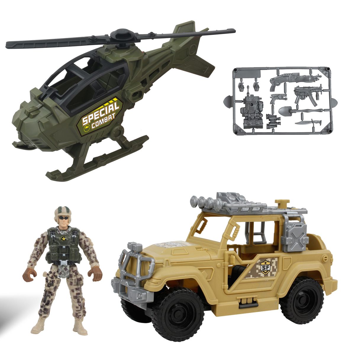 GREEN DOLPHIN - Vehículo Combate Helicoptero Verde y Camioneta Special Combat