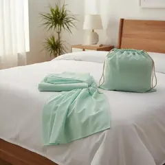 GENERICO - SÁBANAS JUNJI UNIDAS MAS BOLSA DE GUARDADO COLOR VERDE AGUA