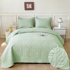 GENERICO - Cubrecama de Verano Liviano Quilt 1.5 Plazas con Diseño Verde