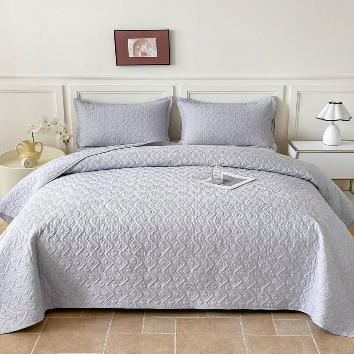 GENERICO - Cubrecama de Verano Liviano Quilt King con Diseño Gris