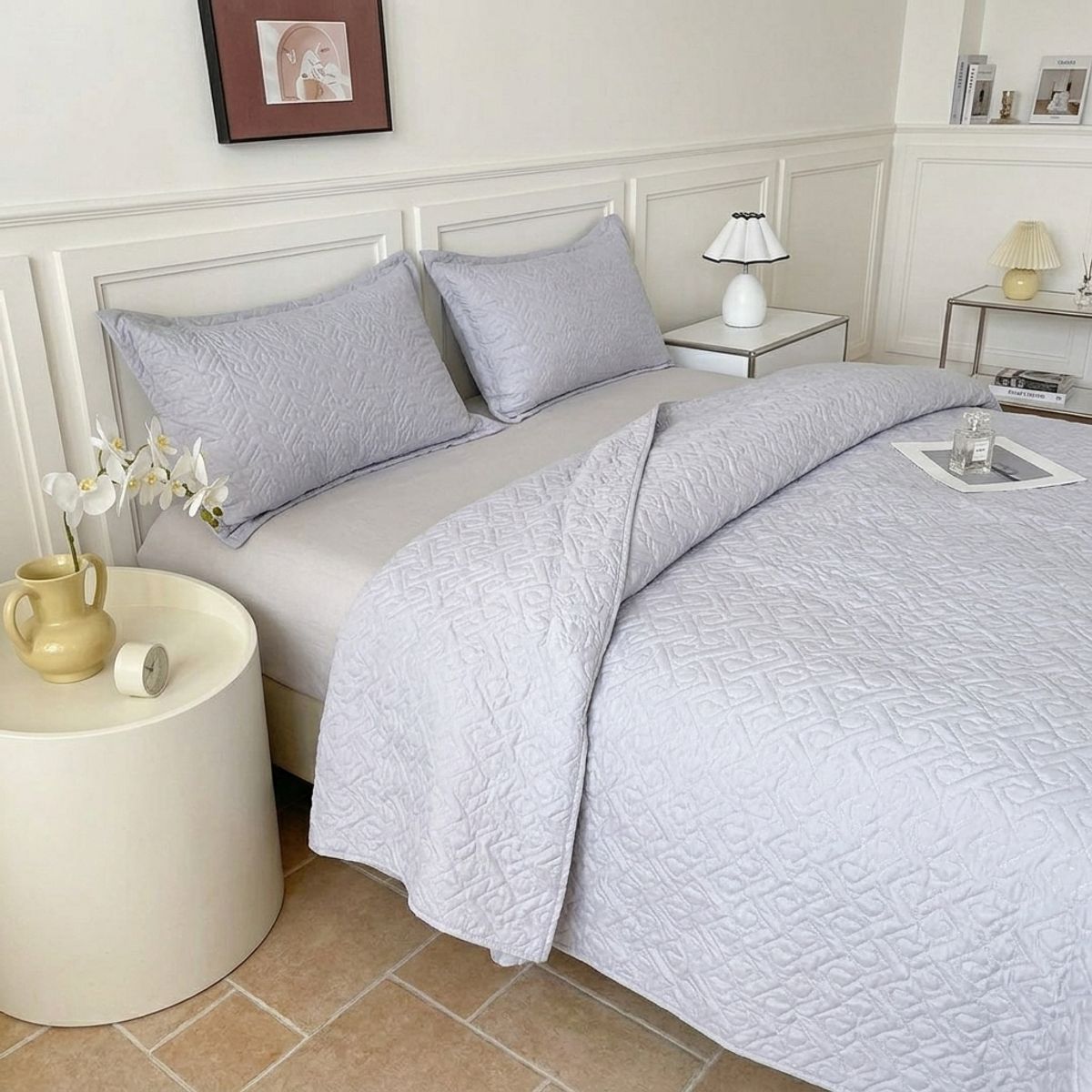 GENERICO - Cubrecama de Verano Liviano Quilt King con Diseño Gris