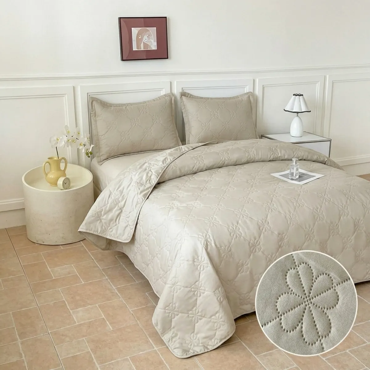 GENERICO - Cubrecama de Verano Liviano Quilt 1.5 Plazas con Diseño Beige