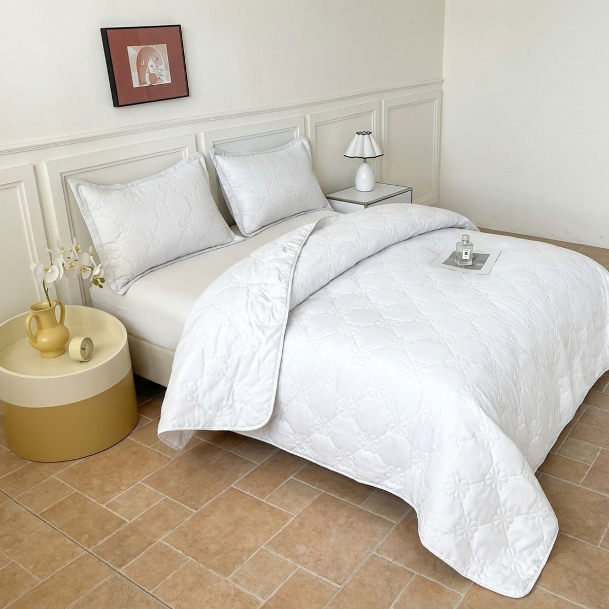 GENERICO - Cubrecama de Verano Liviano Quilt 1.5 Plazas con Diseño Blanco