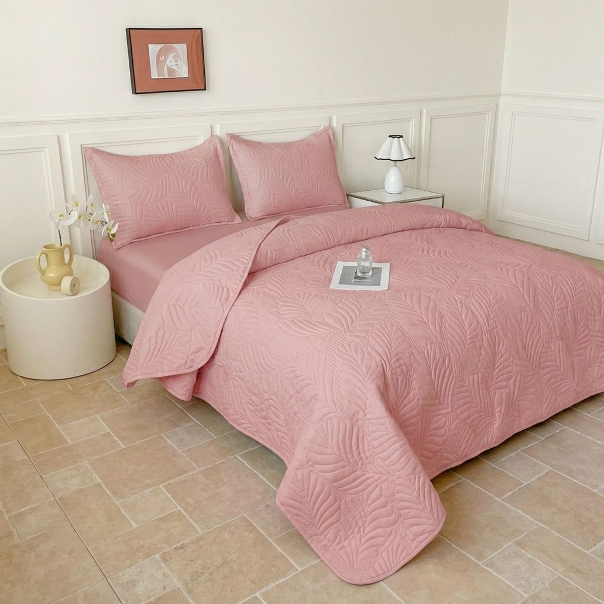 GENERICO - Cubrecama de Verano Liviano Quilt King con Diseño Rosa
