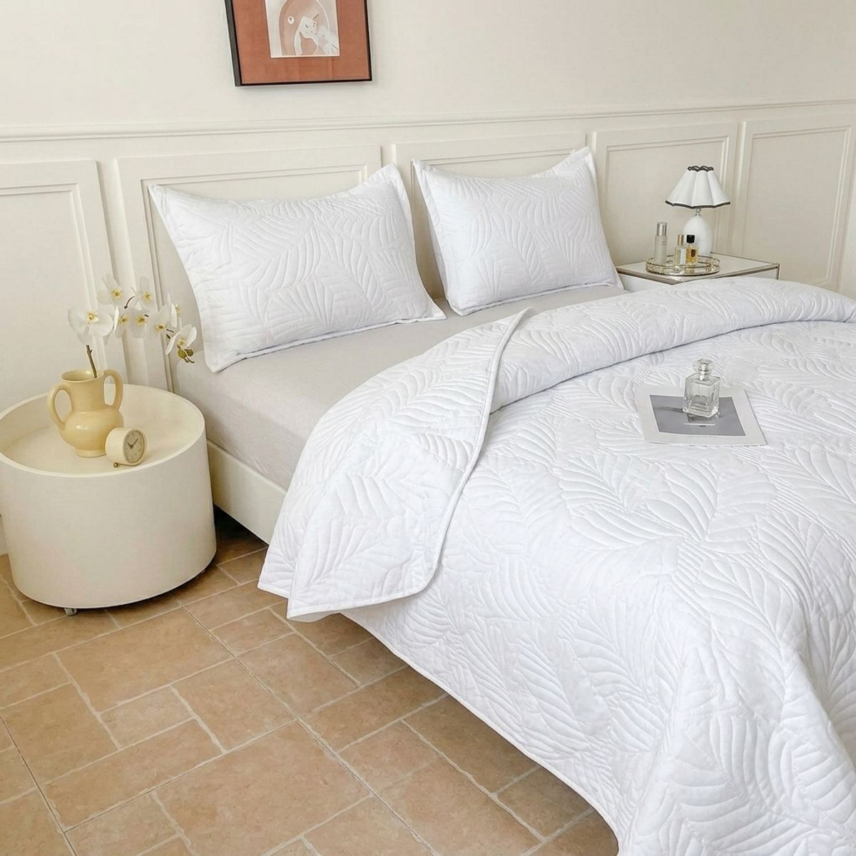 GENERICO - Cubrecama de Verano Liviano Quilt King con Diseño Blanco