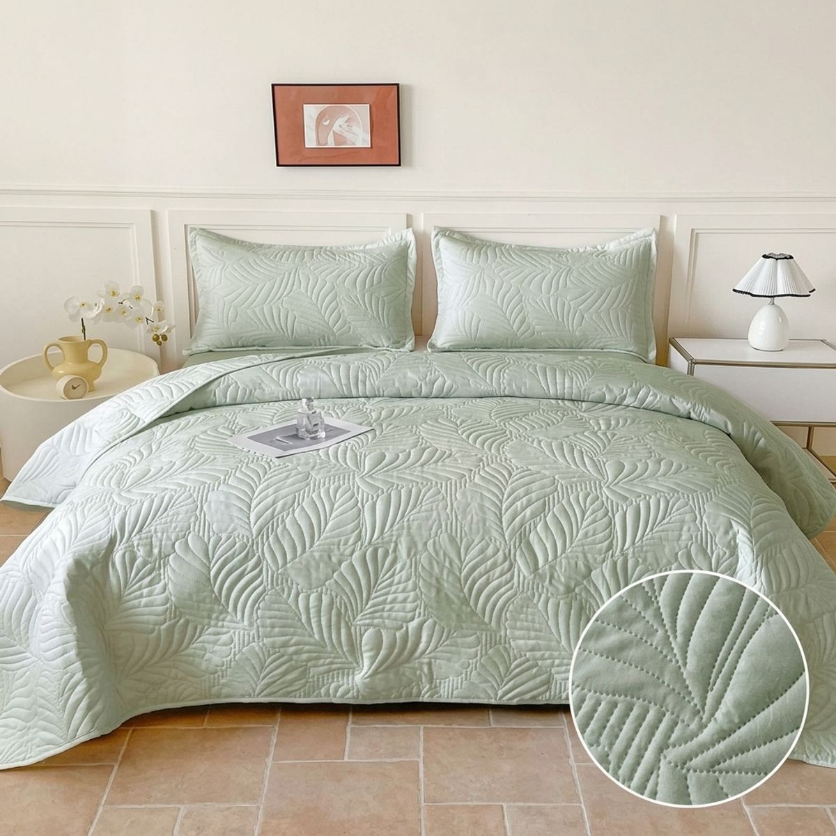 GENERICO - Cubrecama de Verano Liviano Quilt King con Diseño Verde