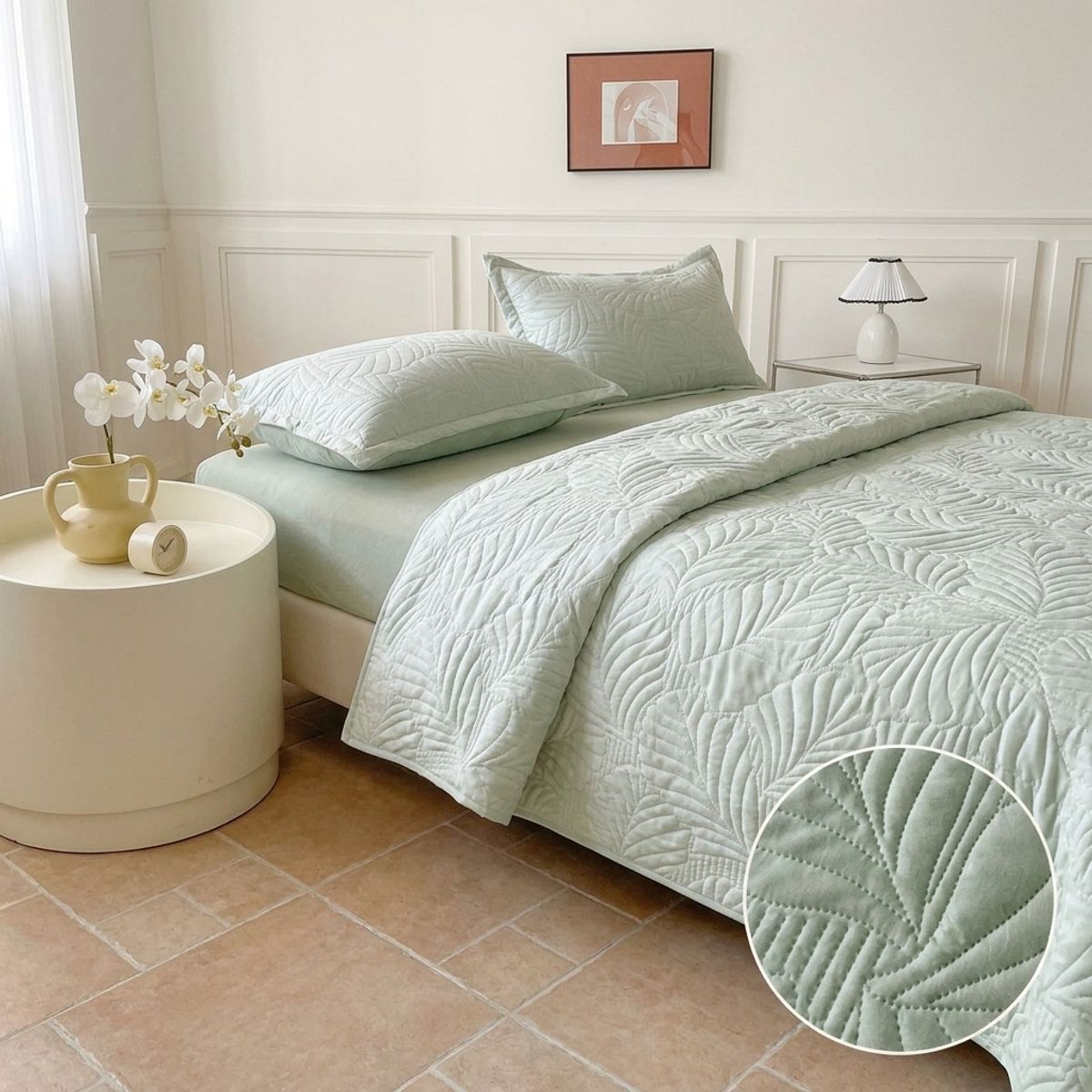 GENERICO - Cubrecama de Verano Liviano Quilt King con Diseño Verde