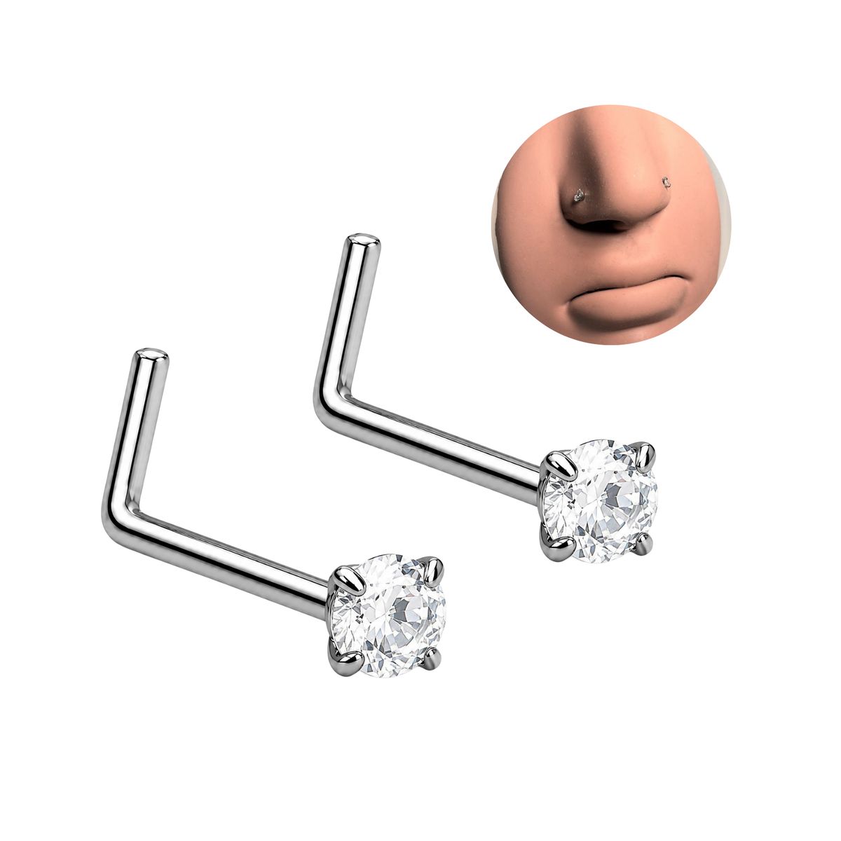 ELBAULDEJUMA - Pack 2 Piercings tipo L 3mm doble nostril simétrico titanio ASTM F136