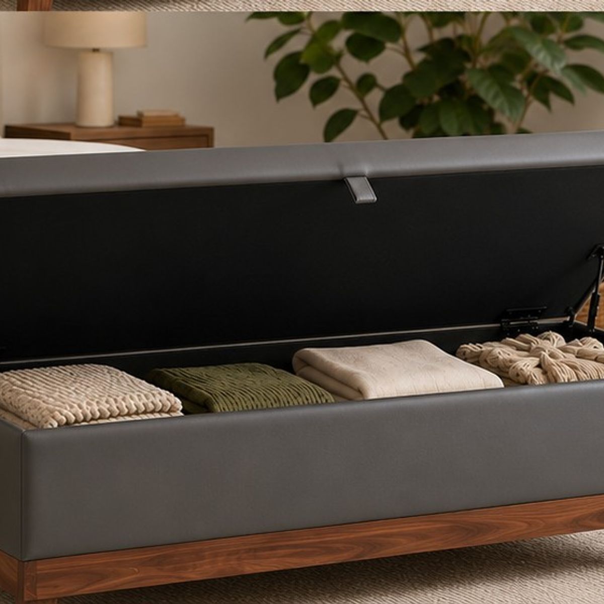 GENERICO - Banqueta con Baúl Incy Gris Eco Cuero MaxiCosas120x40x50 cm Tapizada con Almacenaje