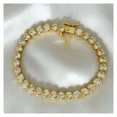 GENERICO - Pulsera de mujer corazones dorada enchape en oro 18 k + cajita