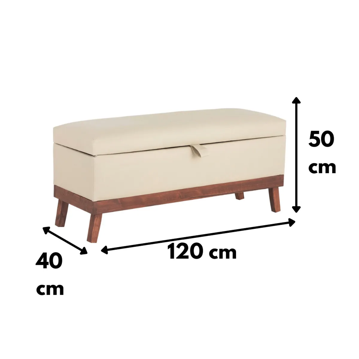 GENERICO - Banqueta con Baúl Incy Creams eco cuero  MaxiCosas120x40x50 cm Tapizada con Almacenaje