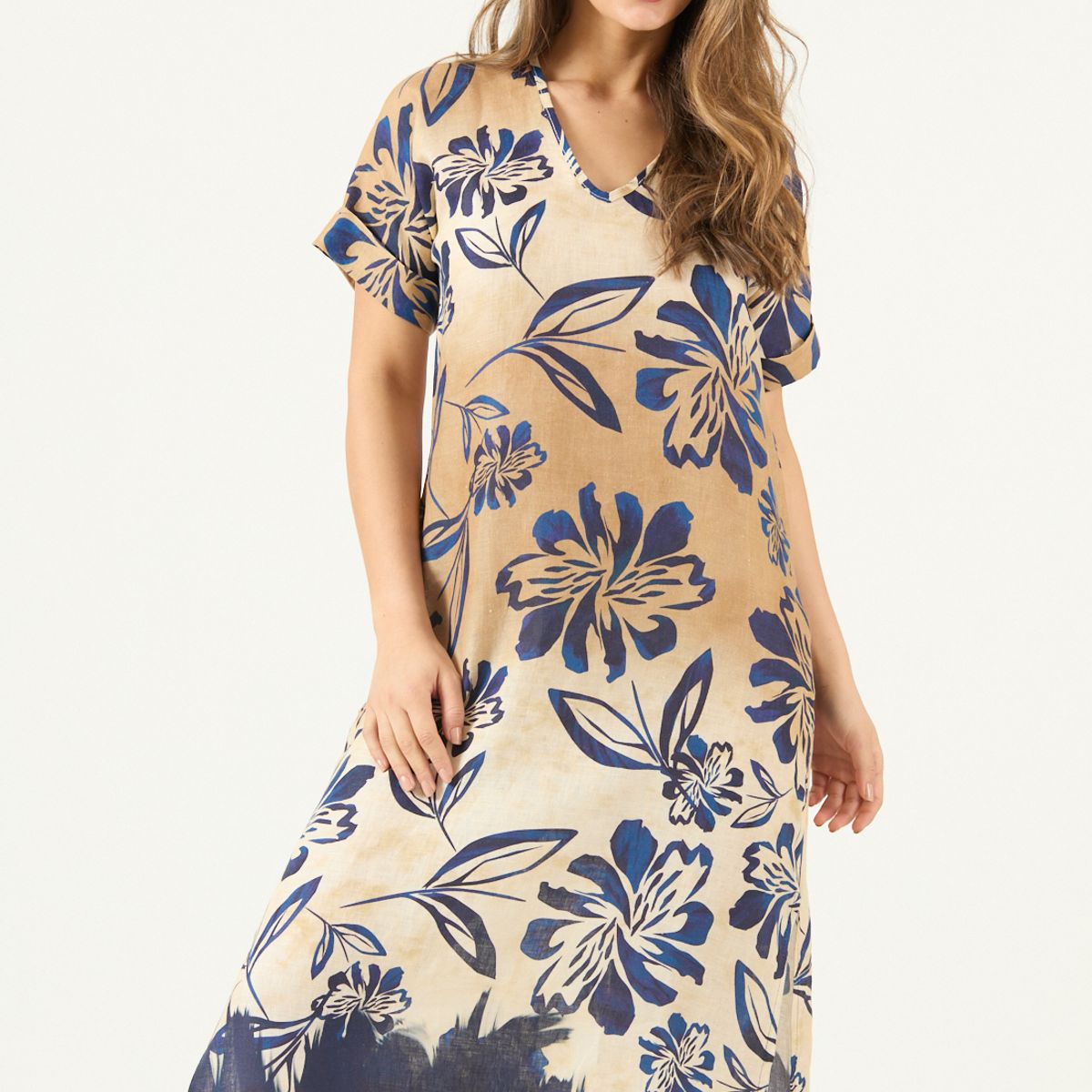 PRIVILEGE - Vestido De Lino Estampado Azul Cod 4005485