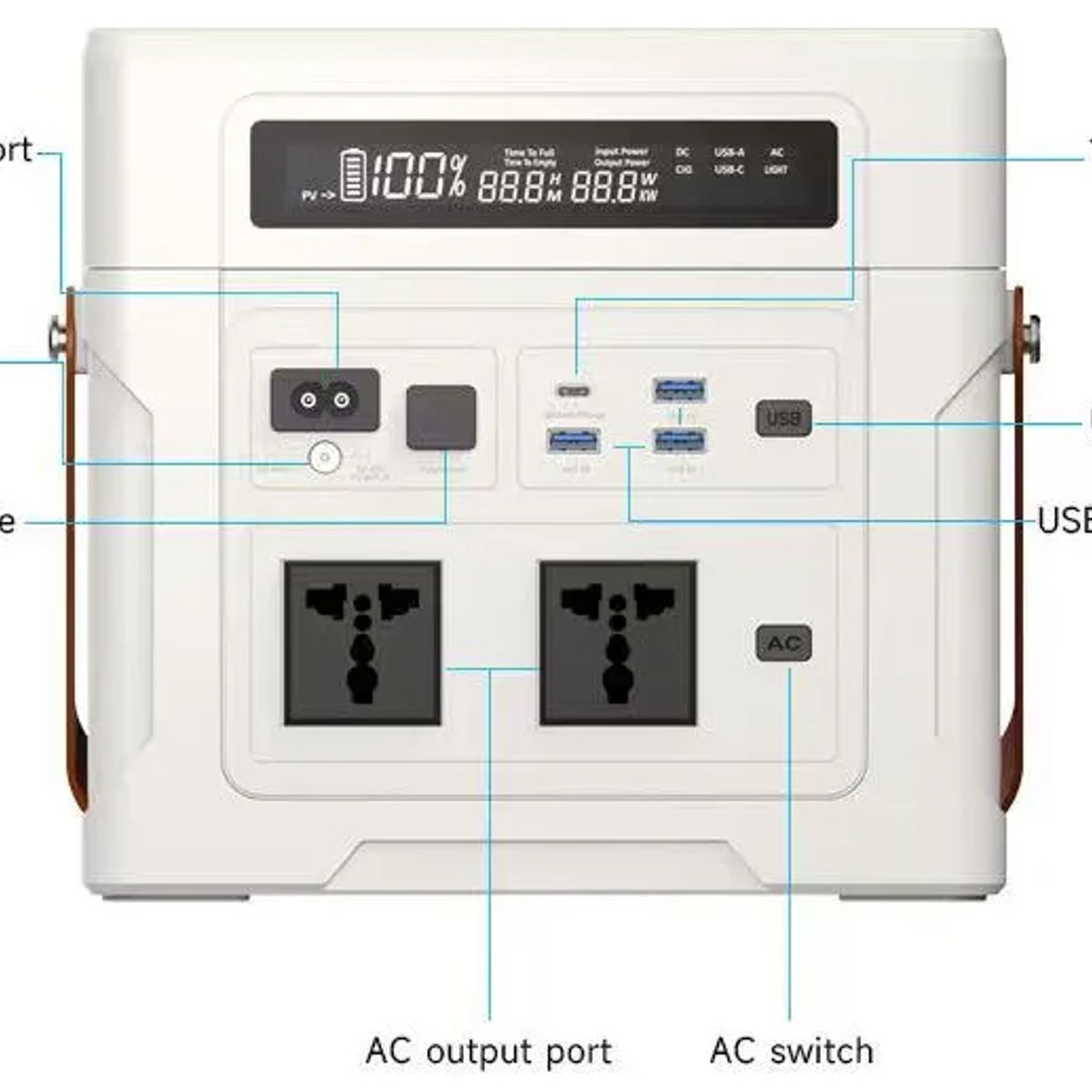 EWTTO - ZN-P1000 Generador Solar Portátil 1000W 892.8Wh - Pantalla LED, Carga Solar, Interruptores Independientes, 6 Puertos