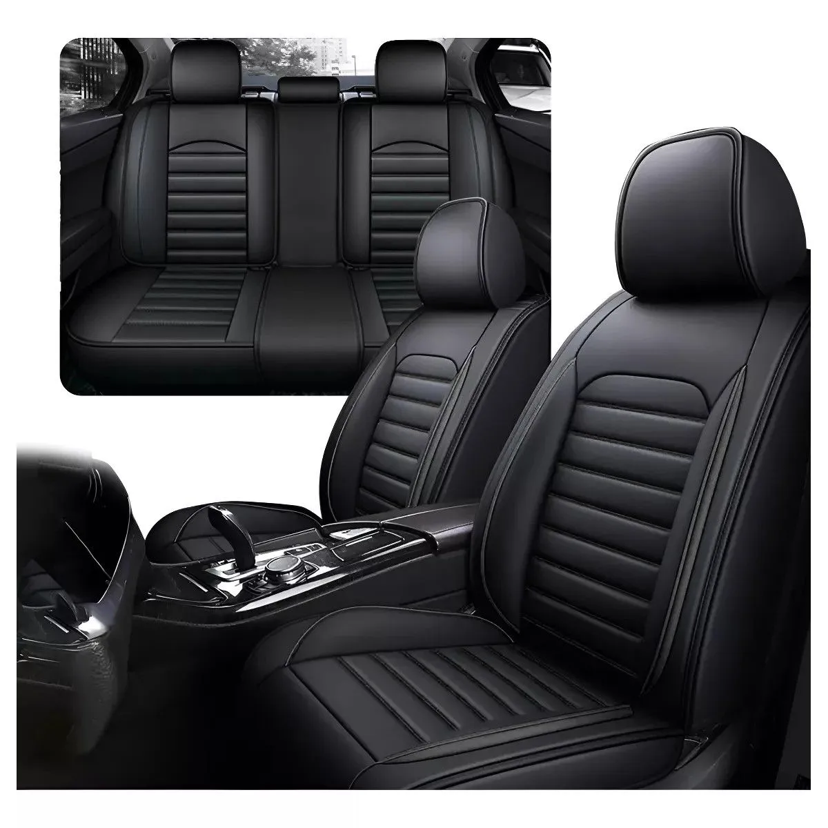 GENERICO - Funda Cubre Asiento Ecocuero Set 5 Asientos Color Negro