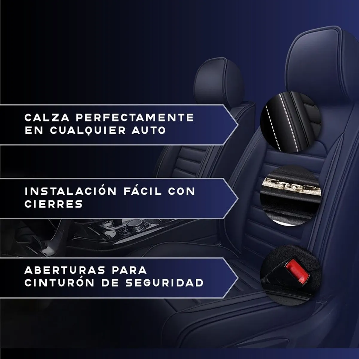 GENERICO - Funda Cubre Asiento Ecocuero Set 5 Asientos Color Negro