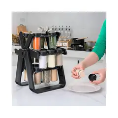 GENERICO - Rack Especiero Condimentero Multiuso Giratorio Negro