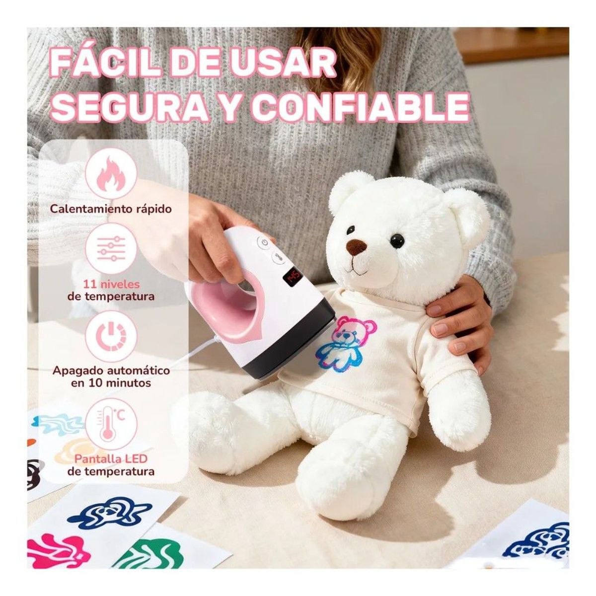 GENERICO - Mini Plancha Estampadora Transfer Sublimación Blanco Rosa