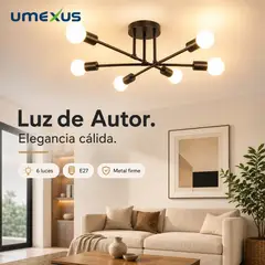 UMEXUS - Lámpara de Techo Nórdica 6 Luces Negro Hierro 70cm - E27