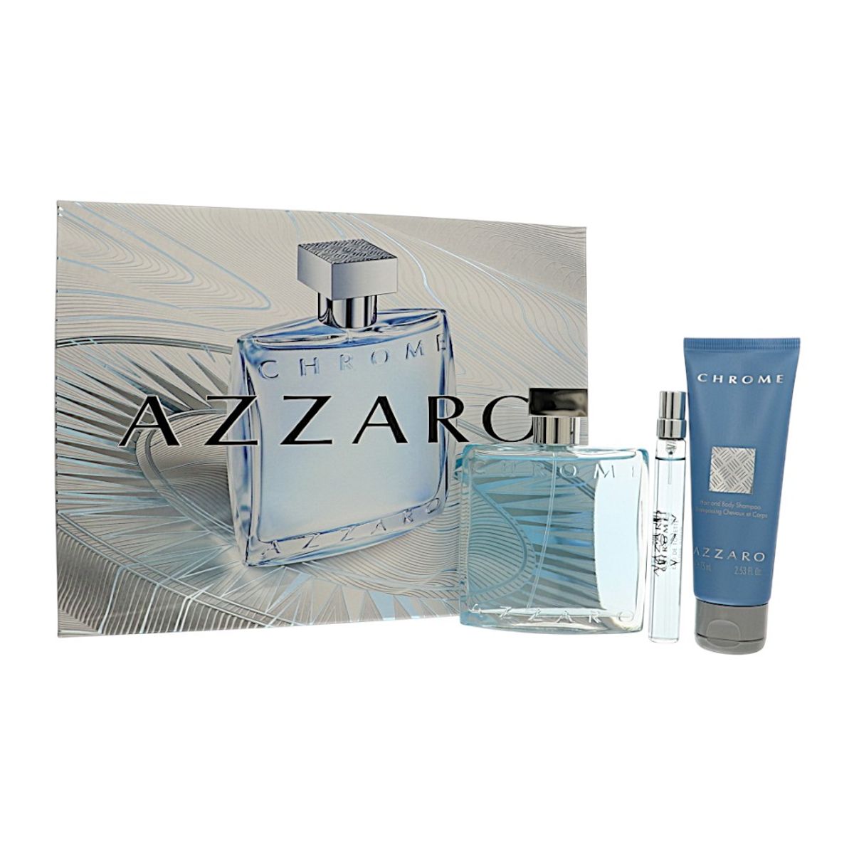 AZZARO - Set Perfume Azzaro Chrome 3 piezas Hombre (EDT 100 ml + 10 ml + Shampoo 75 ml)