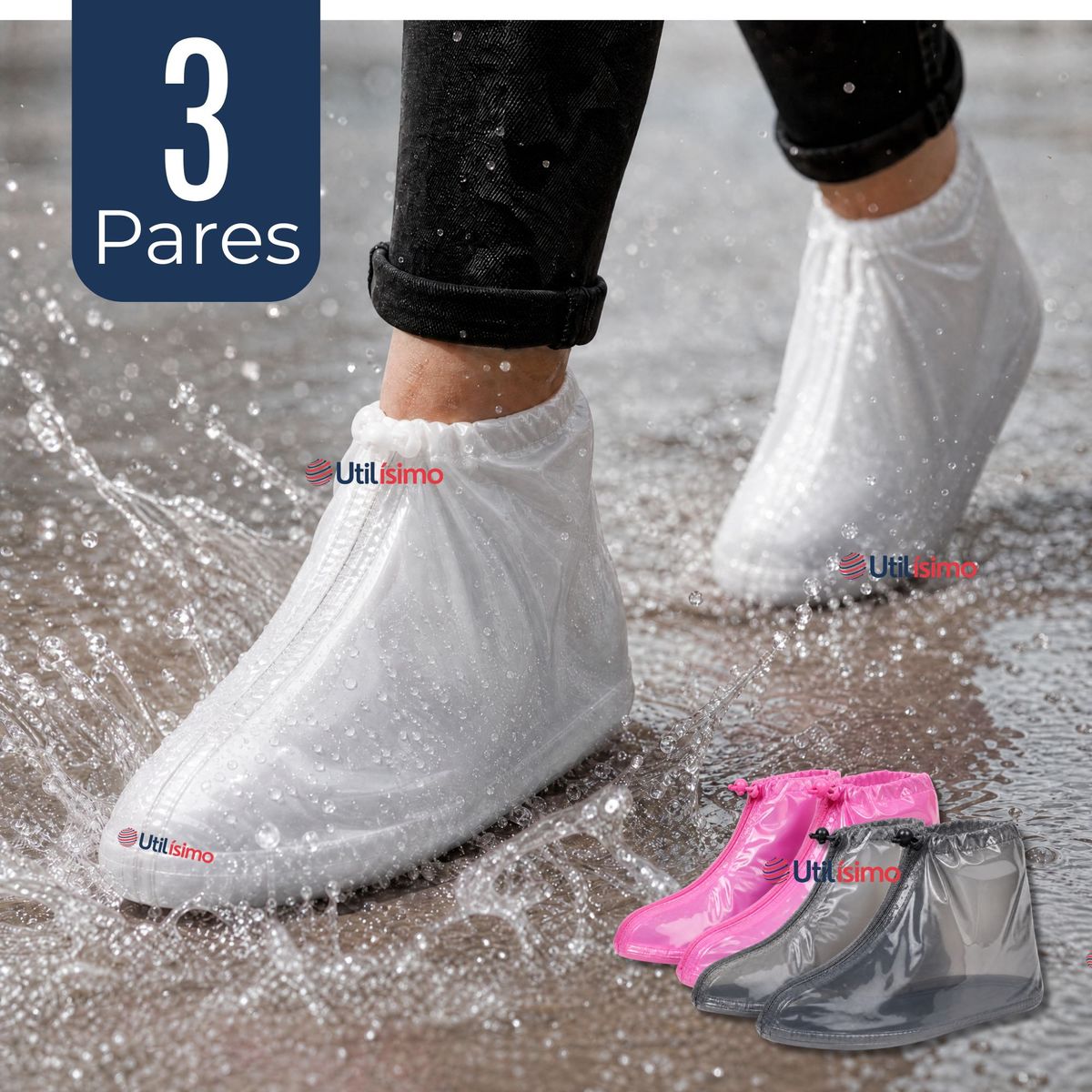 UTILISIMO - Pack 3 Pares Fundas Cubre Calzado Impermeables Aislante Lluvia Surtido Mujer