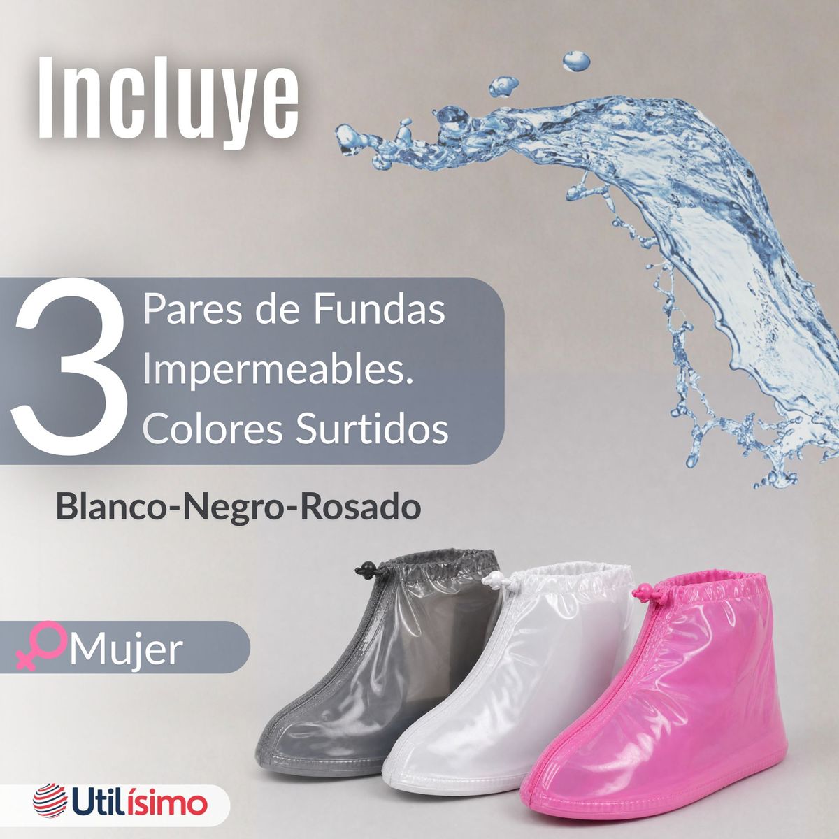 UTILISIMO - Pack 3 Pares Fundas Cubre Calzado Impermeables Aislante Lluvia Surtido Mujer