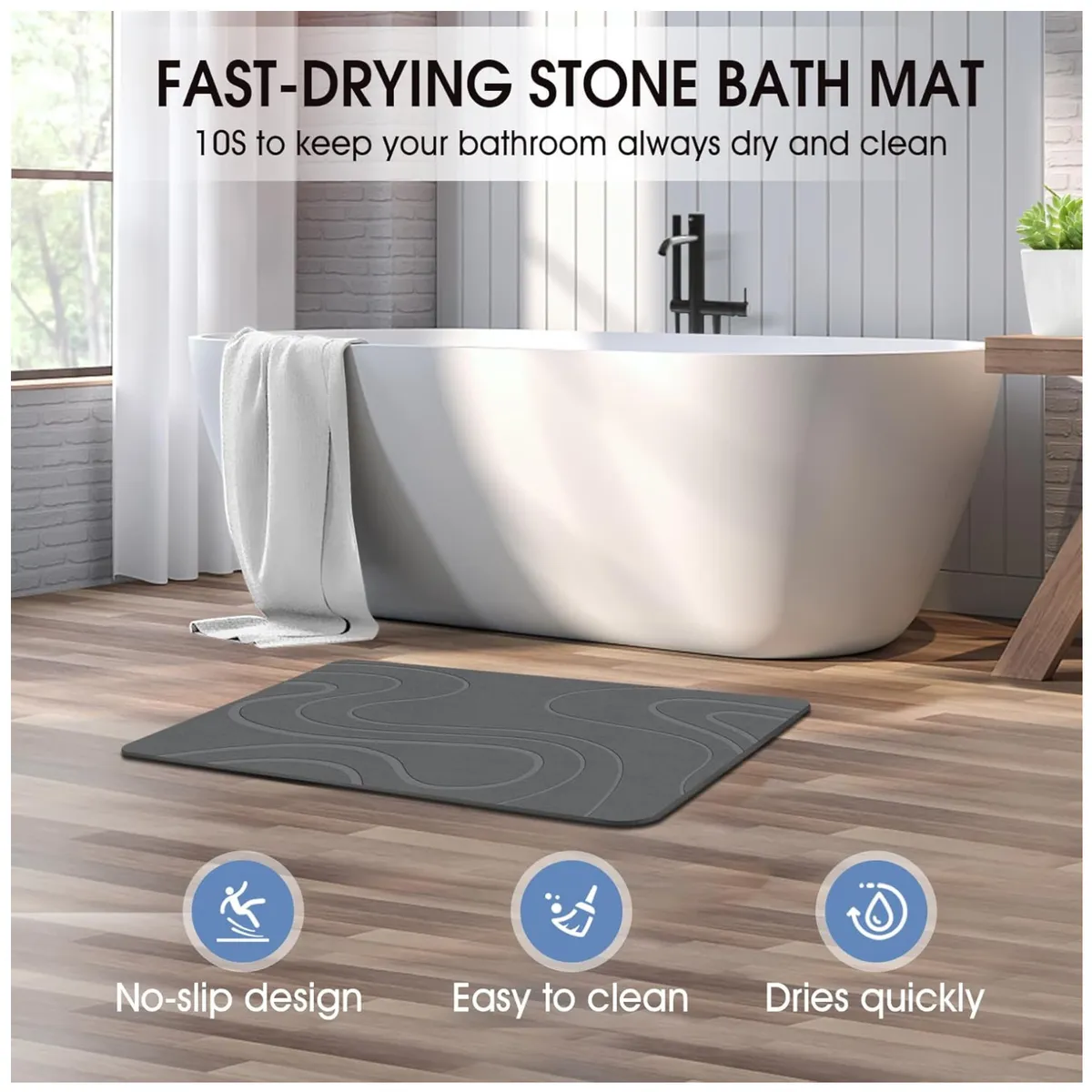 KUANGYE - Piso Alfombra De Baño Piedra Diatomita Secado Rápido Ducha