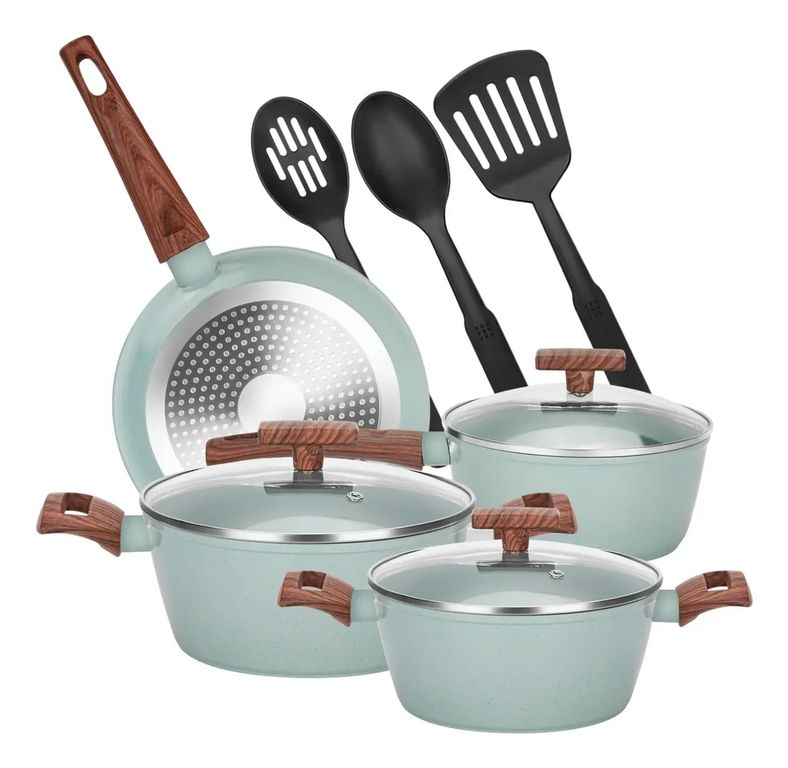 GENERICO Juego Bateria Cocina Granito Antiadherente Olla Sarten 10pcs